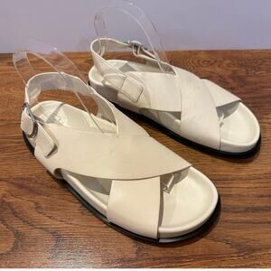 Nordstrom Kearhart Minimalist Crossover Sandals Bone Size 7.5 Neutral Chic